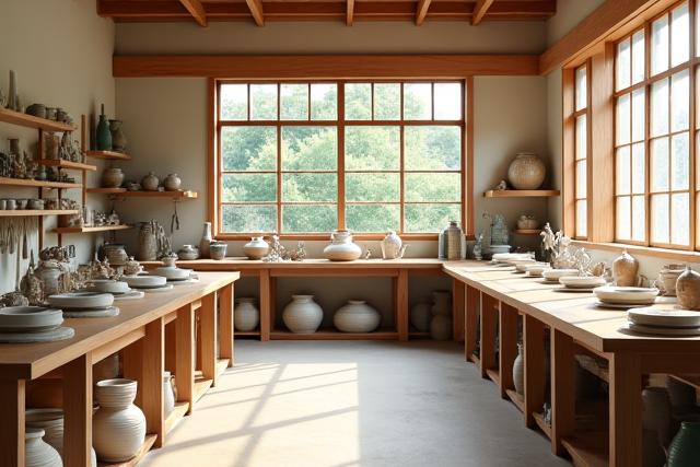 Nara Vessel pottery studio interior with natural light.